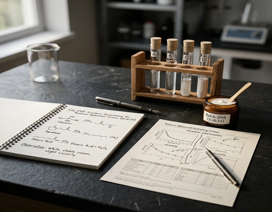 Laboratory formulation notebook and specification document for commercial scale-up